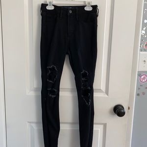 Black High Rise Ripped Hollister Skinny Jeans